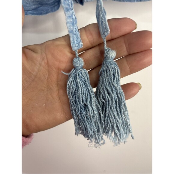 Emme Jordan Boho Cropped Lace Up Top Small Baby Blue New With Tags - Picture 4 of 8